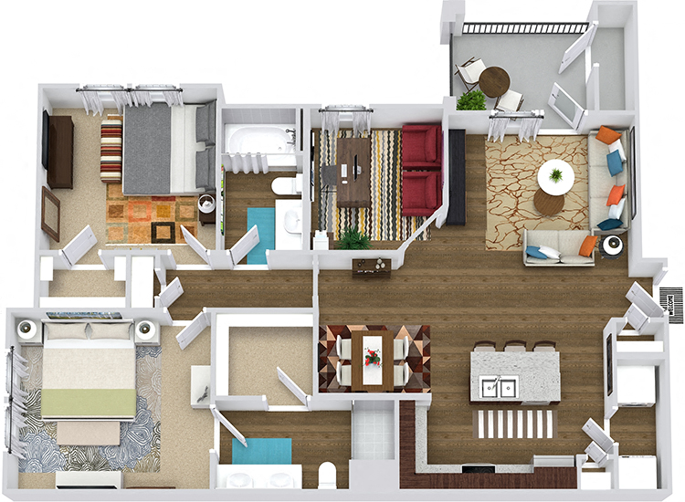 Floor plan for 2 beds, 2 baths, 1170 sqft